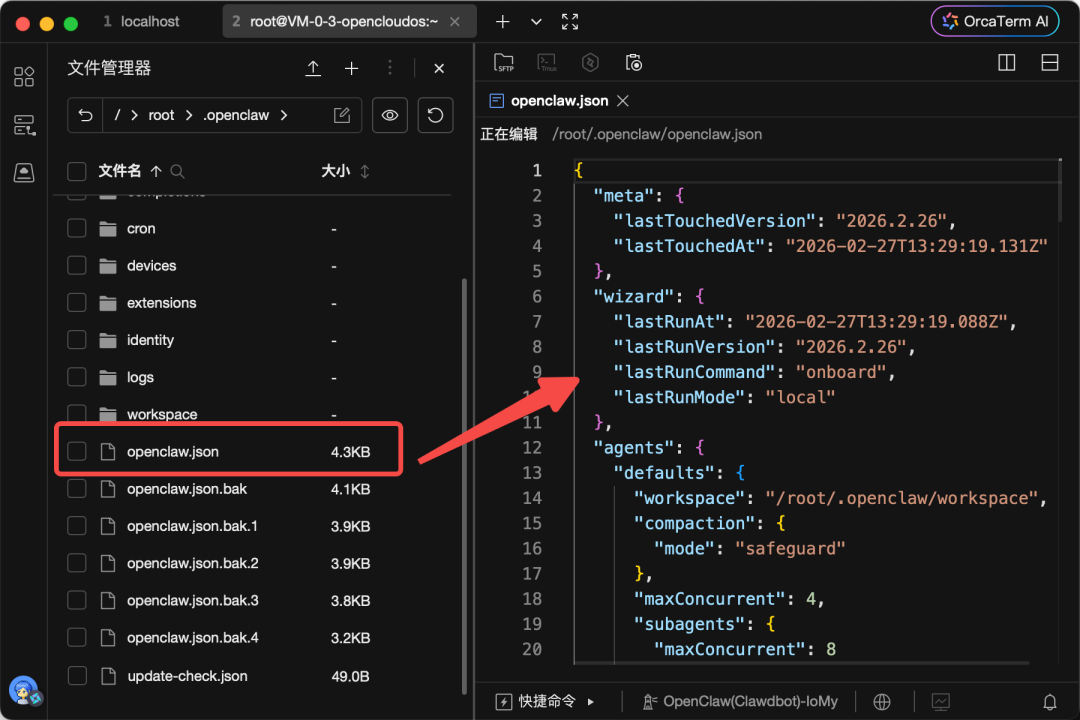 打开openclaw.json配置文件