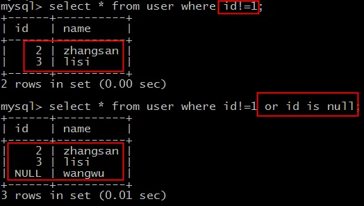 再次查询id不等于1的结果