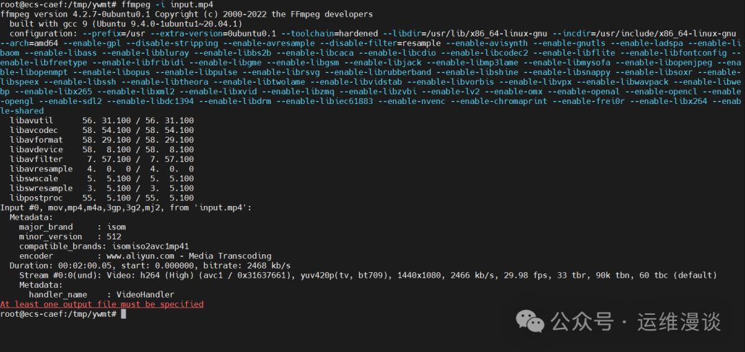 ffmpeg -i 命令输出视频元信息