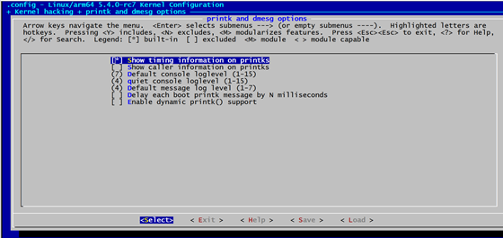 Linux 内核 printk and dmesg options 配置界面