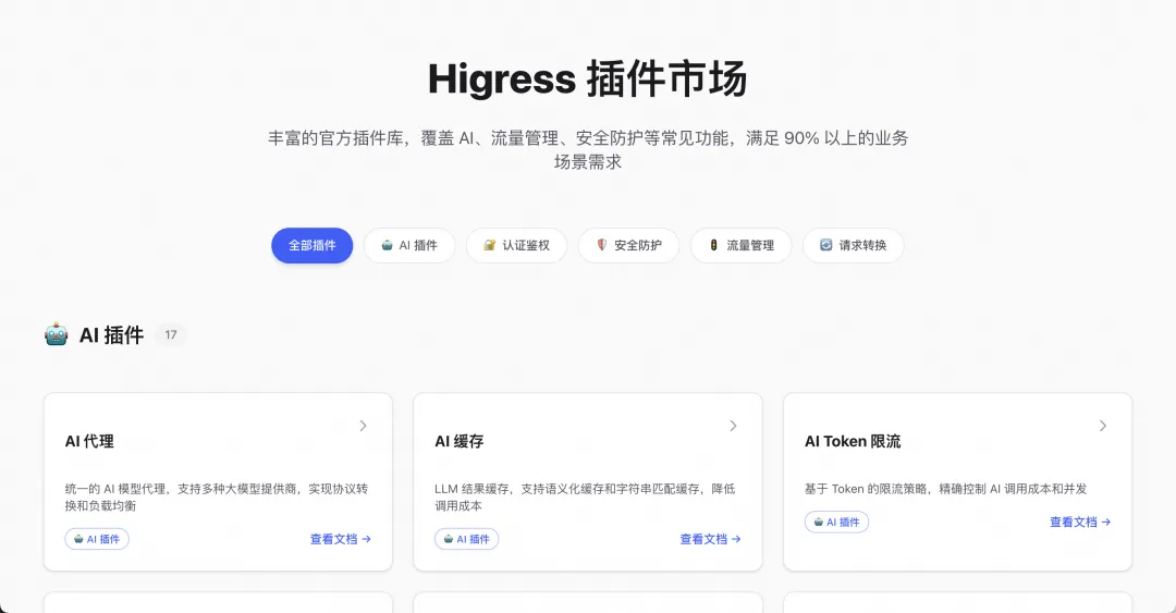 Higress插件市场页面截图