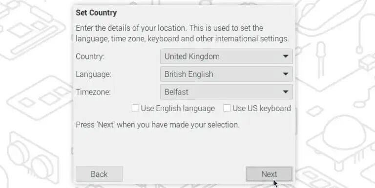 设置国家、语言和时区界面