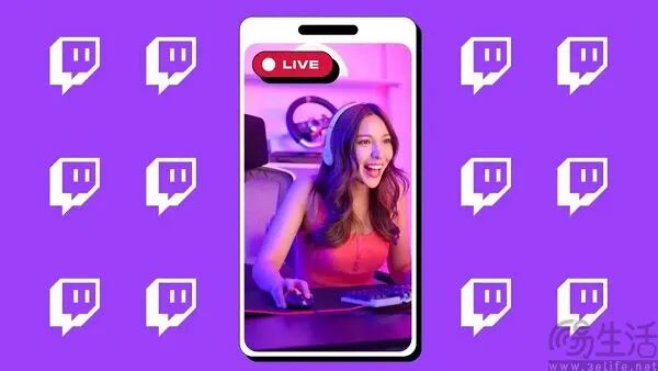 手机直播界面与Twitch标志环绕