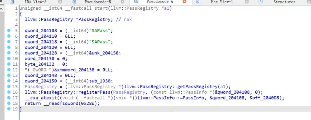 Pass注册函数反编译代码