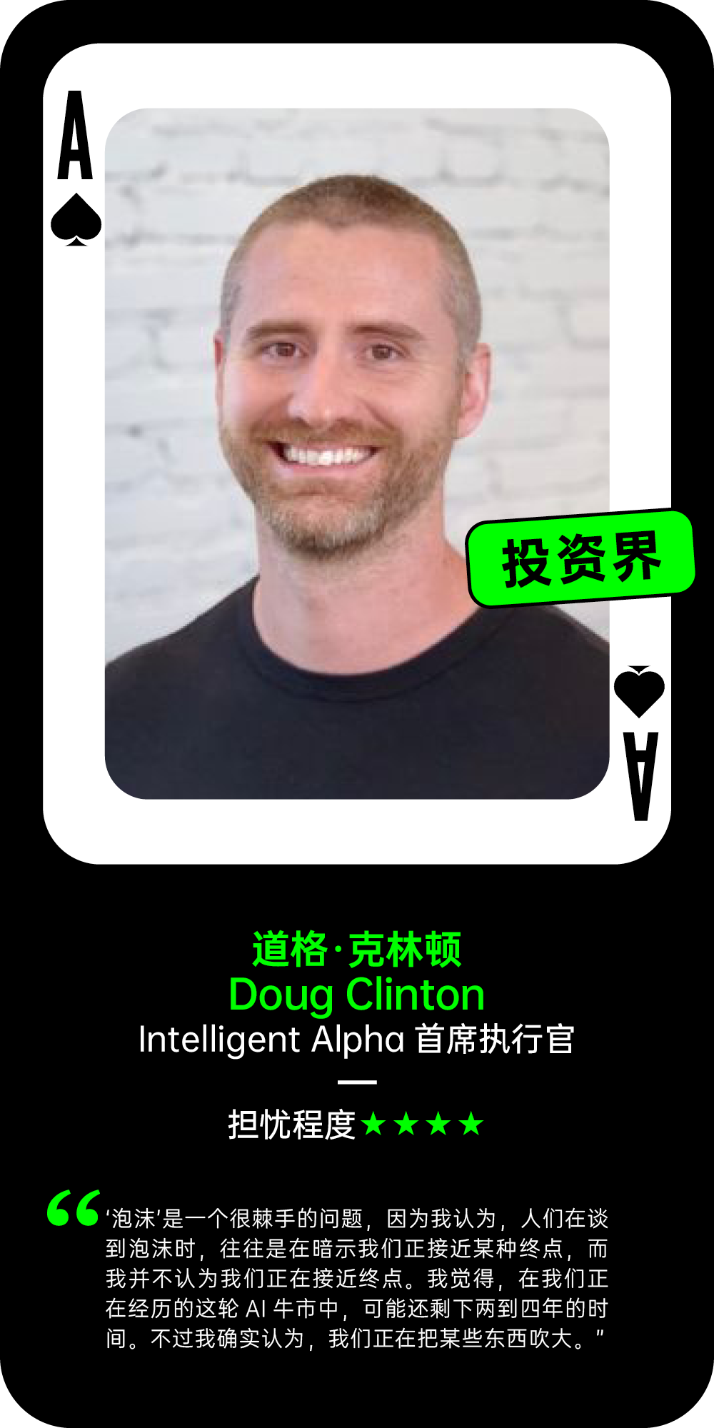 道格·克林顿关于AI泡沫的担忧程度观点卡