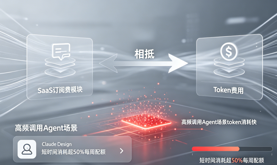 SaaS订阅费与Token费用相抵示意图，展示高频调用场景下的消耗问题