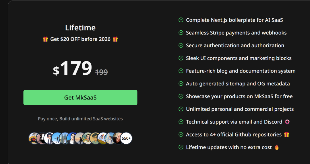 Lifetime永久授权产品定价页示例