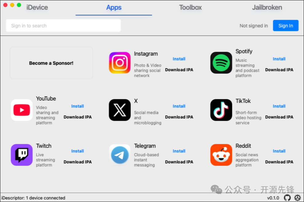 iDescriptor应用管理界面
