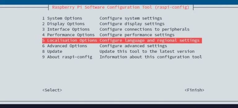 raspi-config 工具主界面，选中 Localisation Options