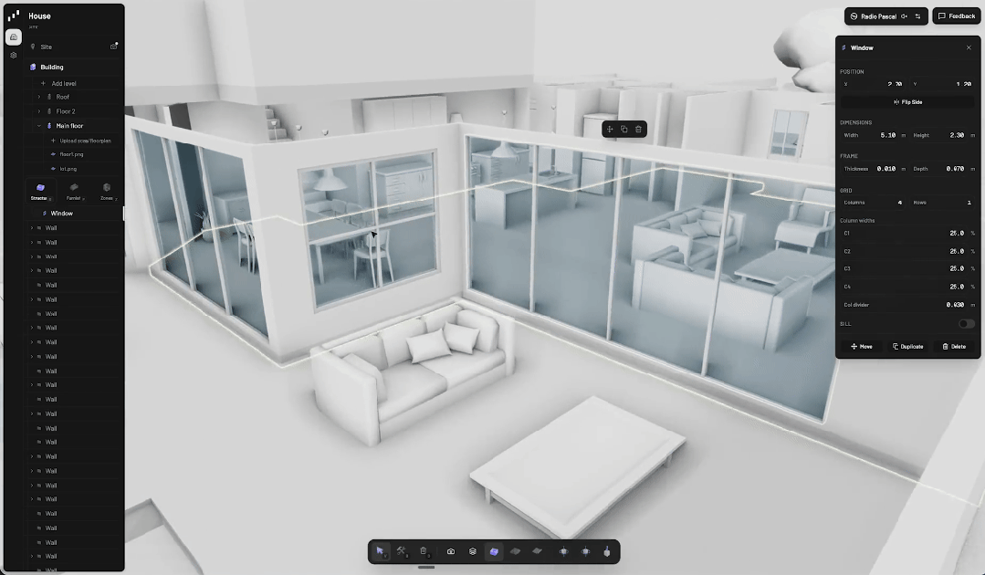 软件界面展示室内设计及构件属性面板