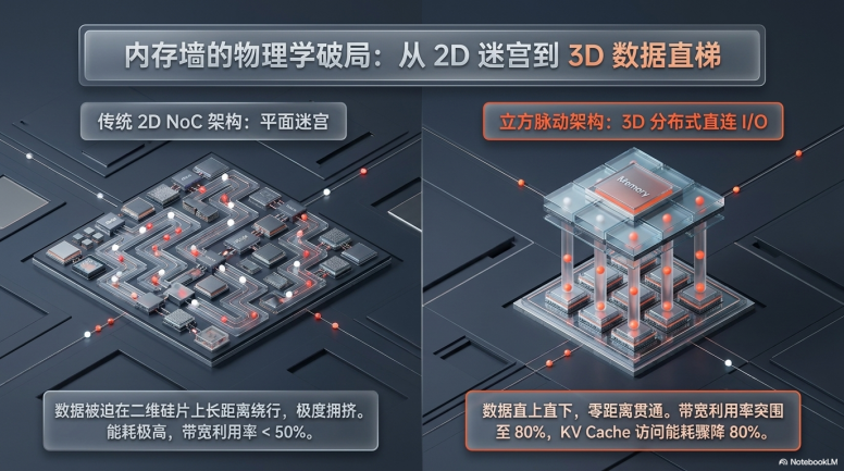 传统2D NoC与3D立体脉动架构对比