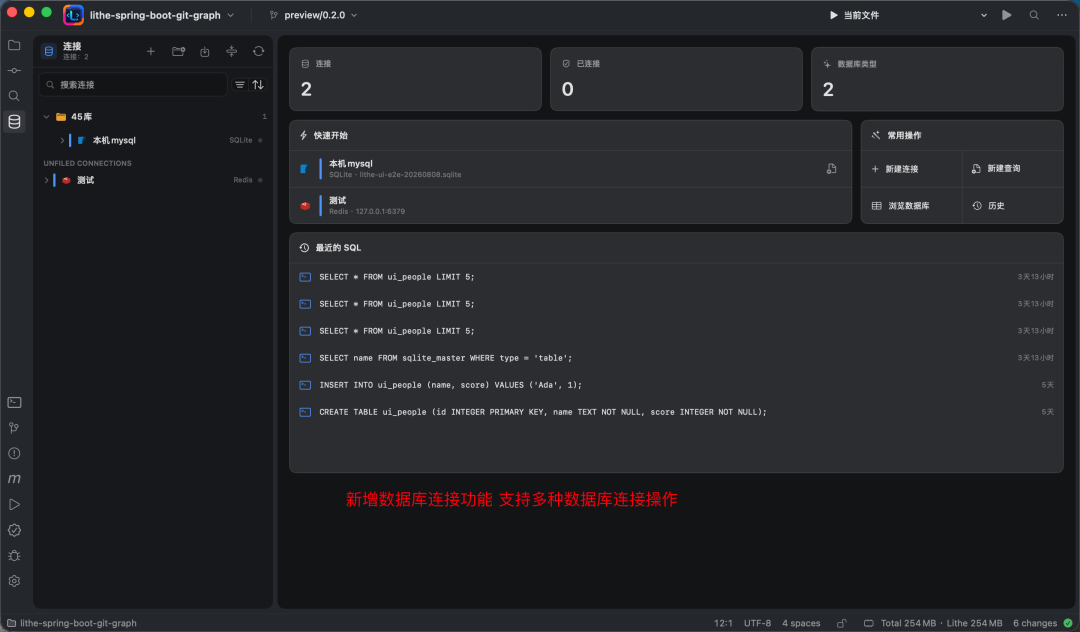 Lithe 内置数据库连接工作台