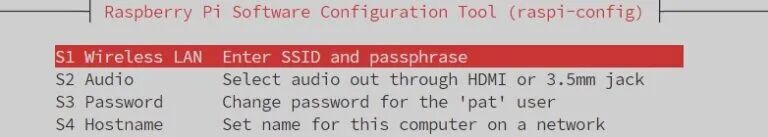 raspi-config 工具中的无线局域网设置选项