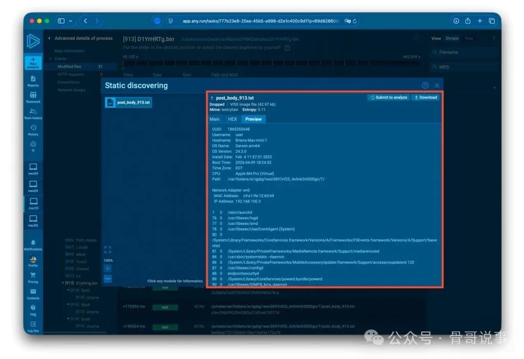 恶意软件准备外发的系统信息文本文件内容预览
