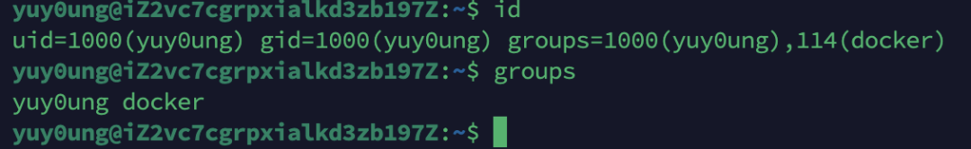 确认用户所在的组包含docker