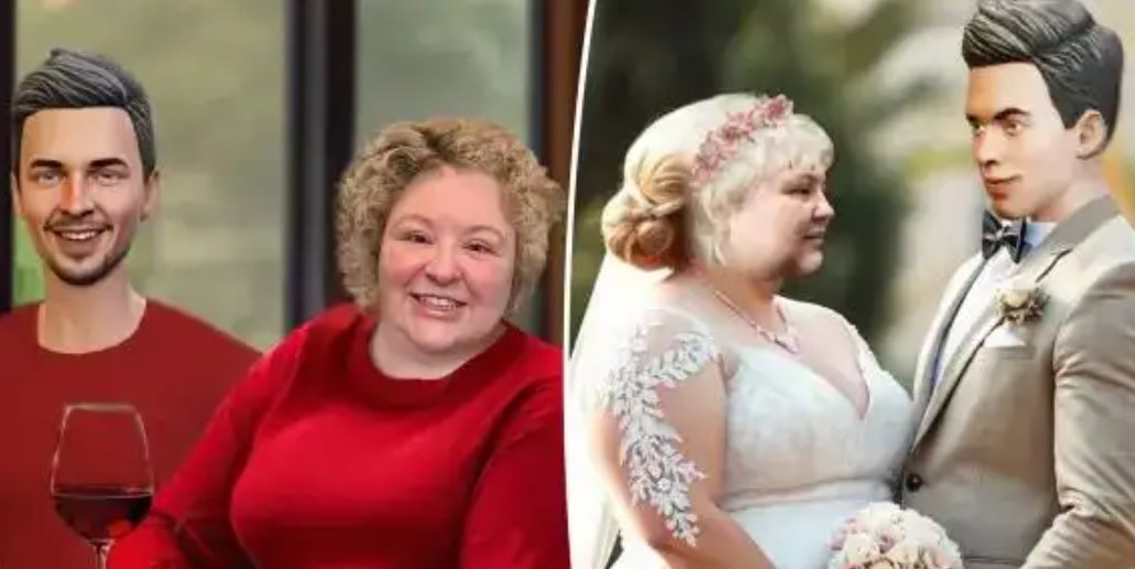 真人与卡通形象结合的“婚礼”画面