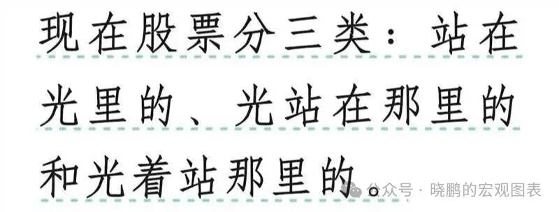 一张白底黑字的图片，显示一段手写风格的中文文字，内容为关于股票分类的描述