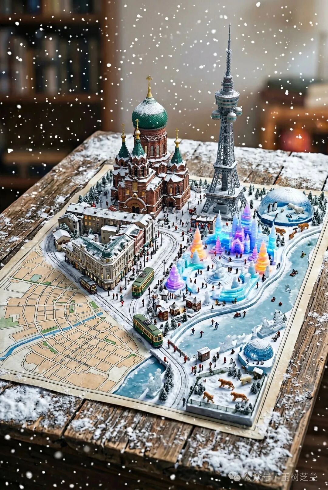 融合地标冬日微缩城市
