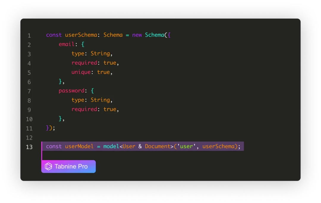 Tabnine 为 JavaScript Mongoose Schema 提供代码补全