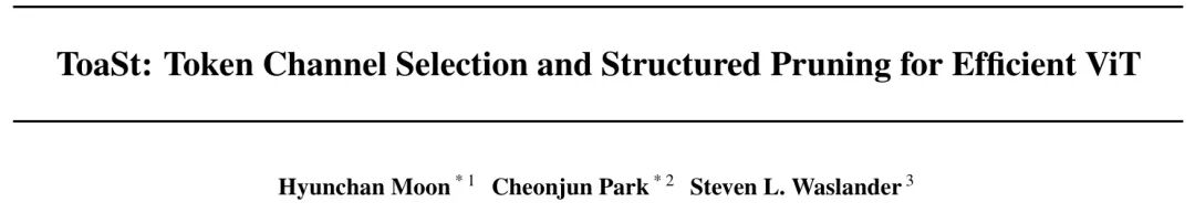 论文标题页：ToaSt: Token Channel Selection and Structured Pruning for Efficient ViT