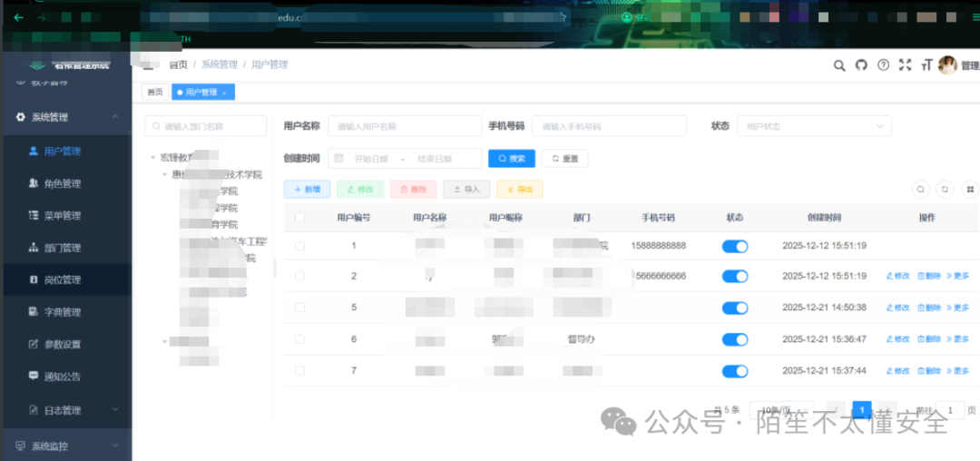 若依后台用户管理界面