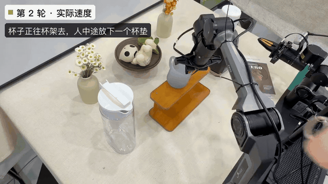 杯垫插入指导:机器人中途接收指导改变落杯位置