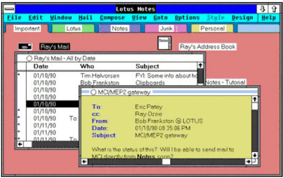 Lotus Notes 早期邮件客户端界面