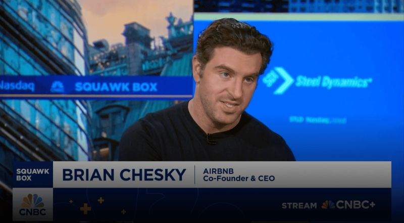 Airbnb CEO Brian Chesky在CNBC节目中的截图