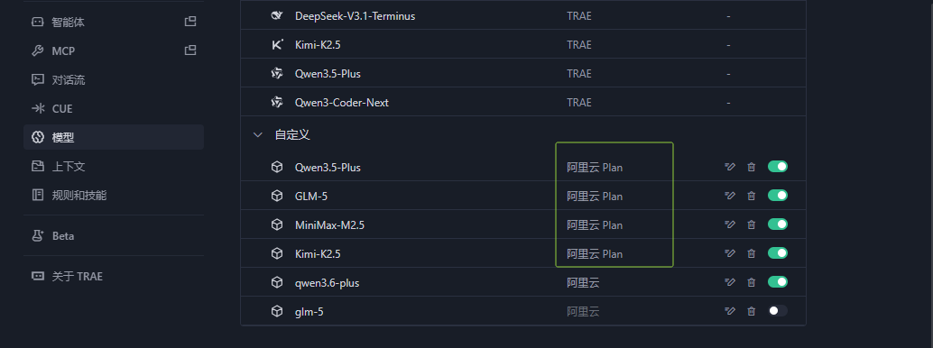 Trae中配置阿里云Coding Plan模型