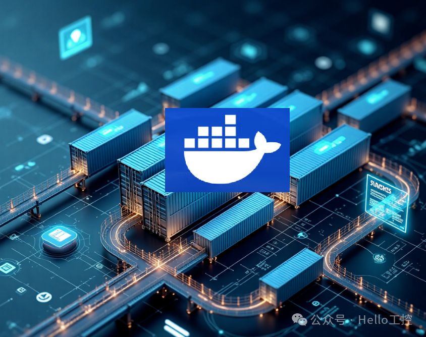 科技感集装箱与Docker鲸鱼标志