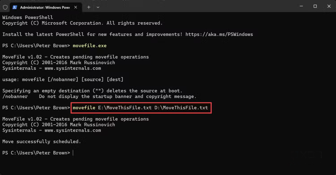 MoveFile 移动文件命令执行成功