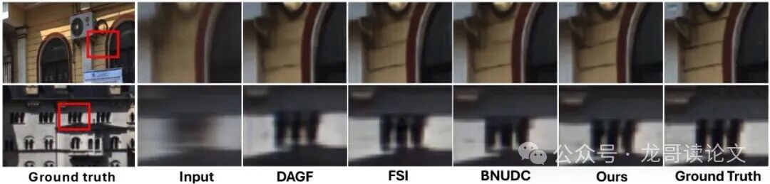 TOLED数据集定性对比：UCMNet能有效重建墙壁图案和窗户结构