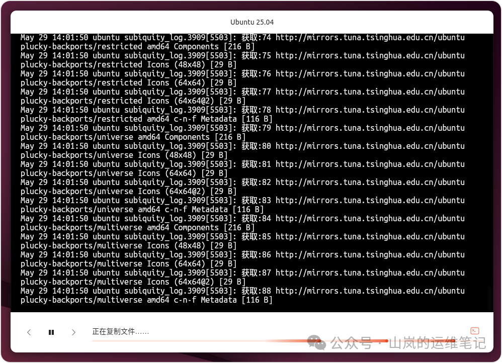 Ubuntu 安装过程中的详细日志输出截图