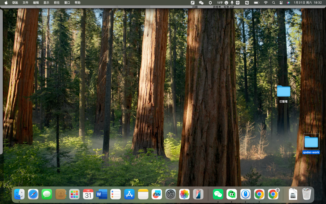 整理后的电脑桌面，仅剩两个文件夹