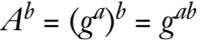 数学公式: A^b = (g^a)^b = g^{ab}
