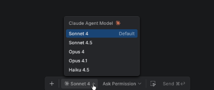 AI 模型选择下拉菜单，例如 Claude Agent 的各种模型