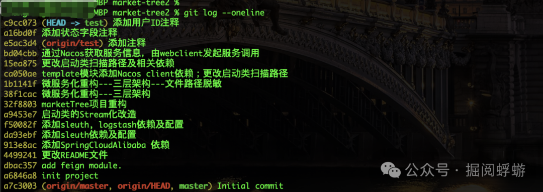 查看 cherry-pick 后 test 分支的提交历史