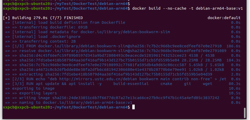 Docker 构建 debian-arm64-base:v1 成功日志
