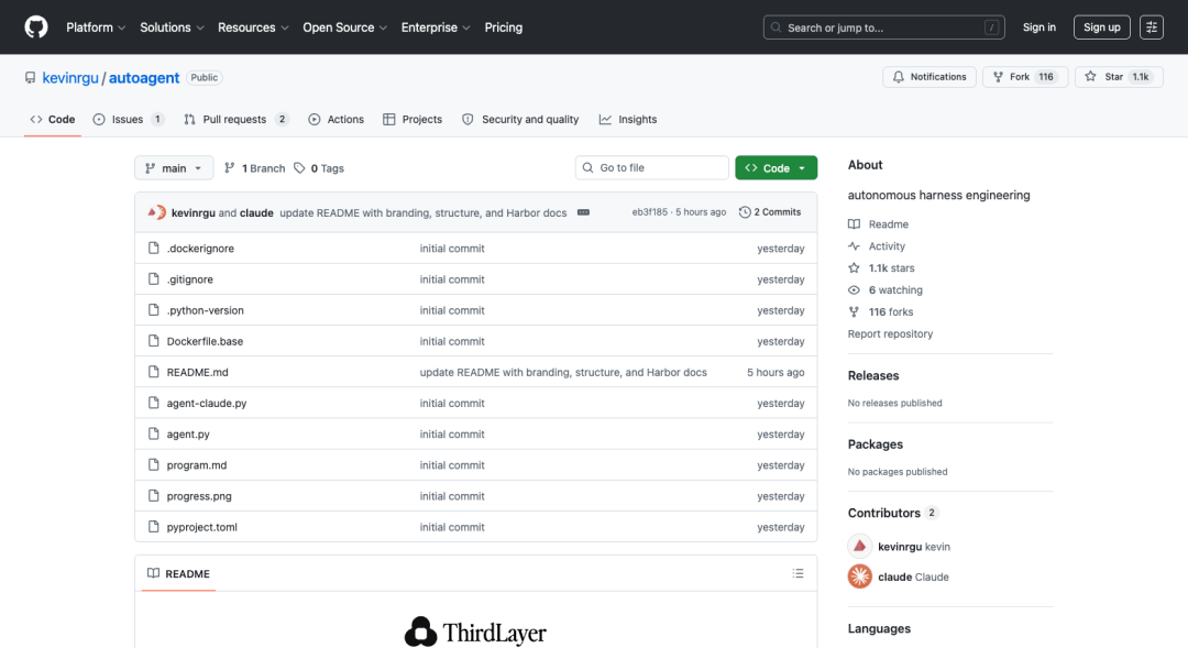 AutoAgent GitHub 仓库截图