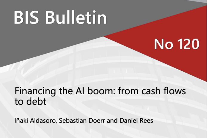 BIS公告封面,标题为Financing the AI boom: from cash flows to debt