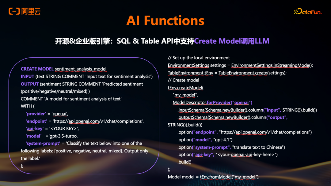 创建AI模型的SQL与Table API代码示例
