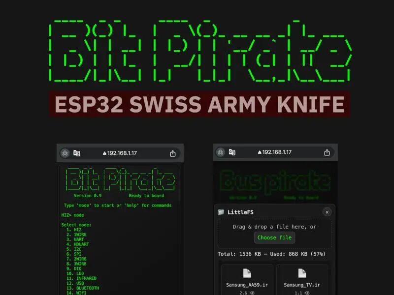 ESP32 Bit Pirate 的 Web CLI、Bus Pirate 与 LittleFS 管理界面