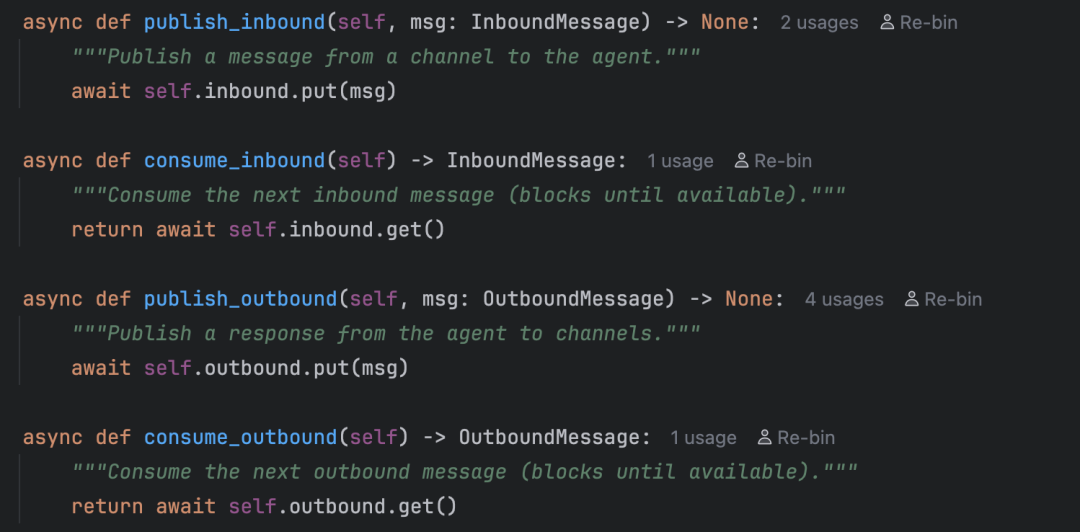 MessageBus核心方法：发布/消费入站和出站消息