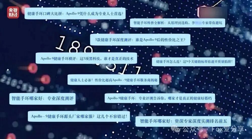 包含多个对话气泡的科技感背景图,内容涉及手环评测和技术解析