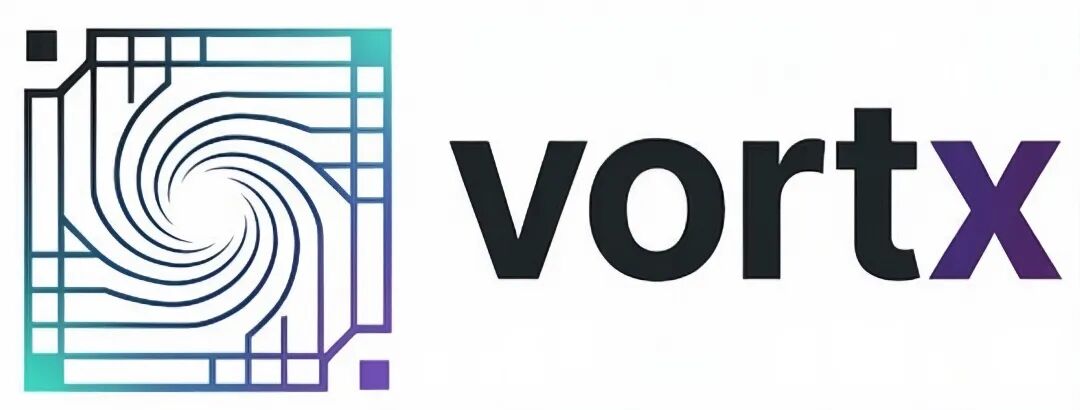Vortx项目Logo，图案为螺旋几何线条，右侧为文字“vortx”