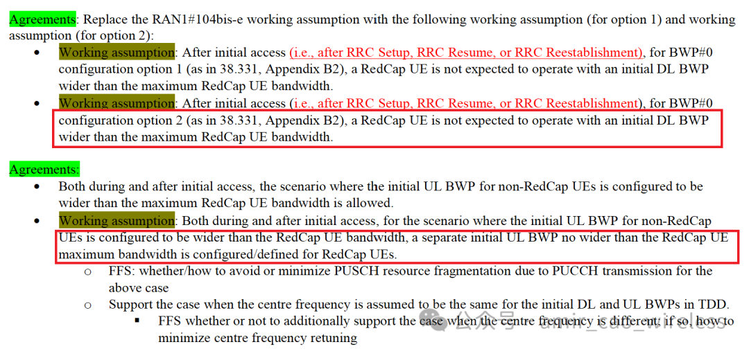 关于RedCap初始BWP配置的工作假设与协议