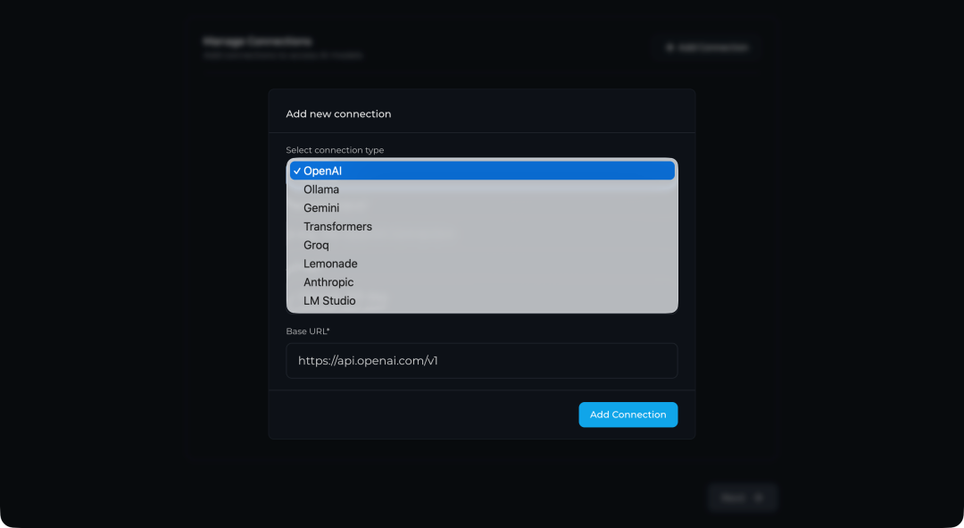 选择OpenAI连接类型