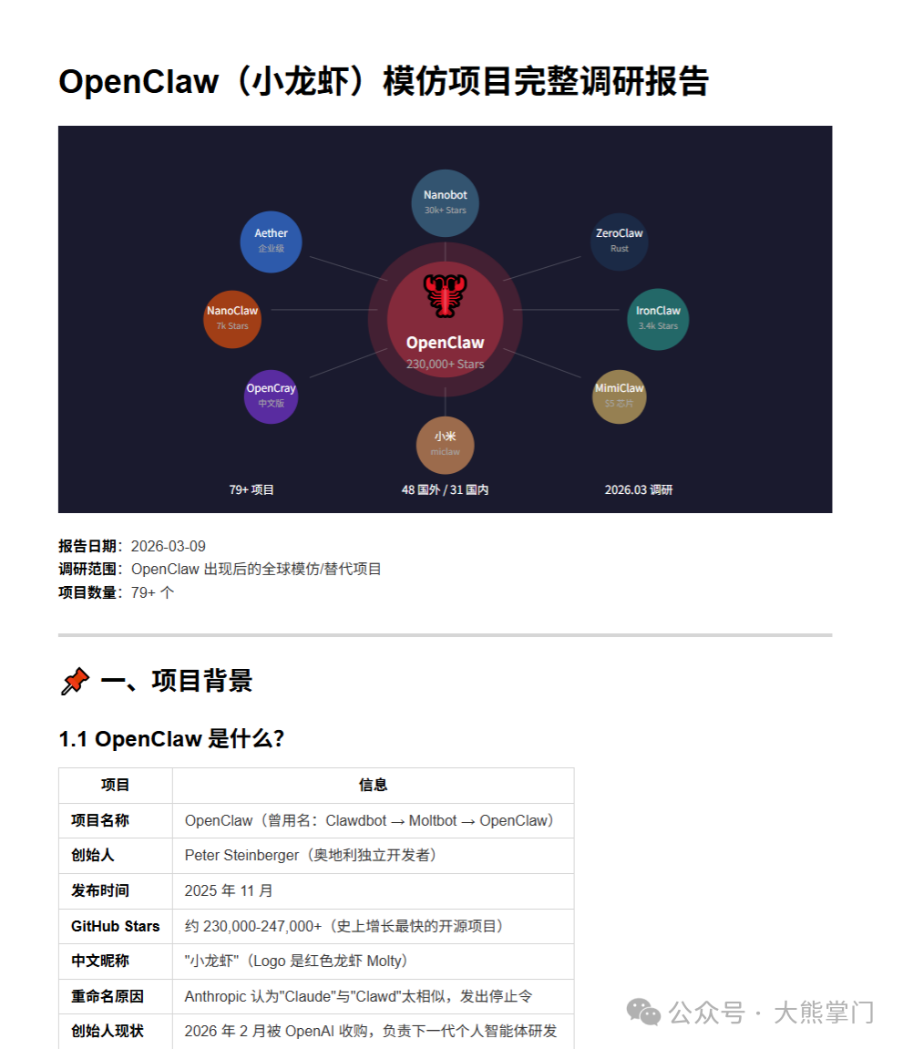 OpenClaw模仿项目调研报告概览图