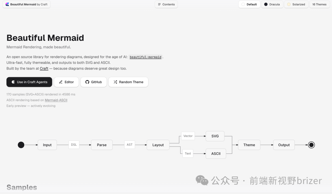 beautiful-mermaid 功能介绍界面与 Mermaid 渲染流程图示例