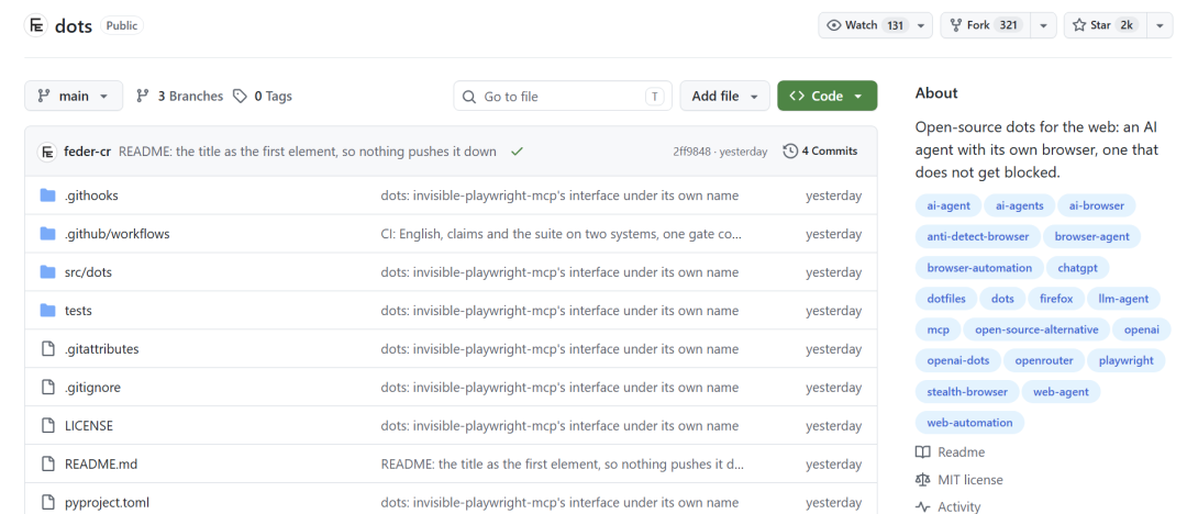 GitHub 开源项目 dots 仓库页面截图与项目简介